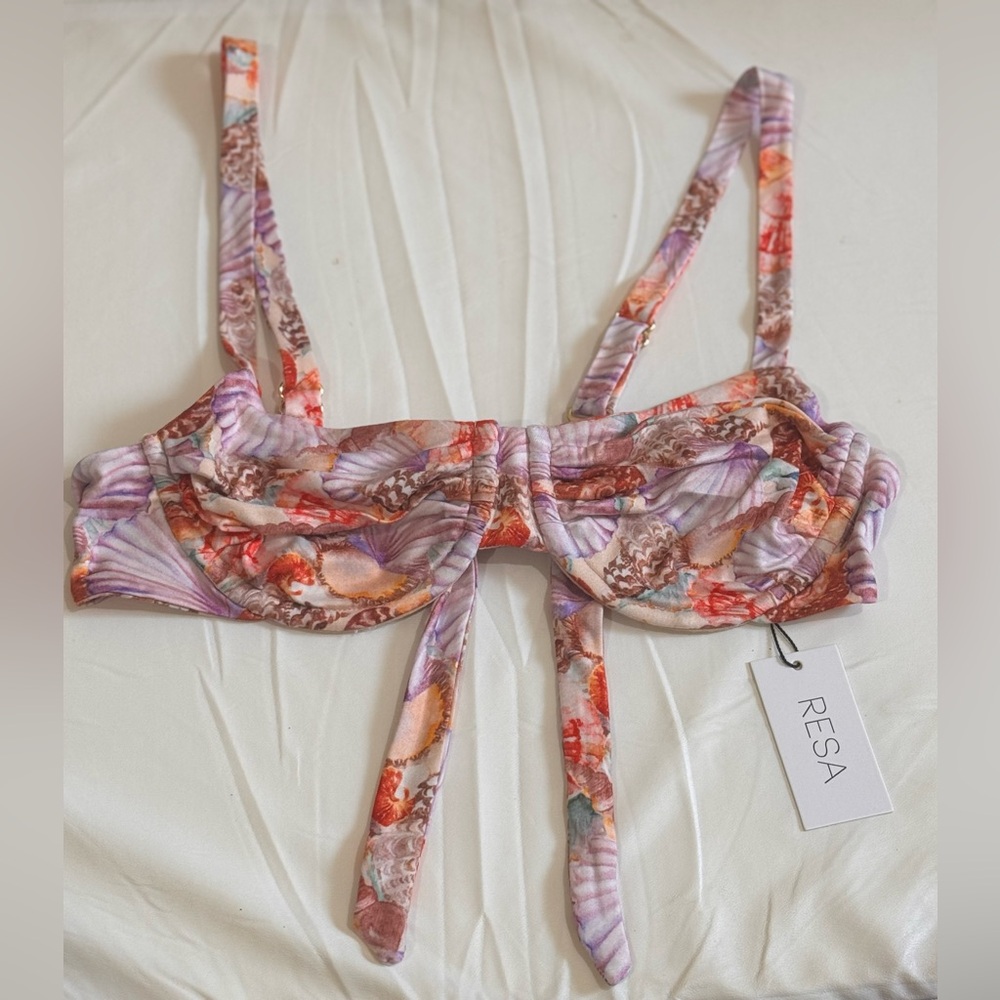 RESA Pink Purple Orange Shell-Print Bikini Top